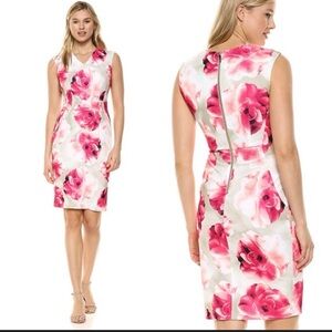 Calvin Klein Pink and White Floral Midi Dress